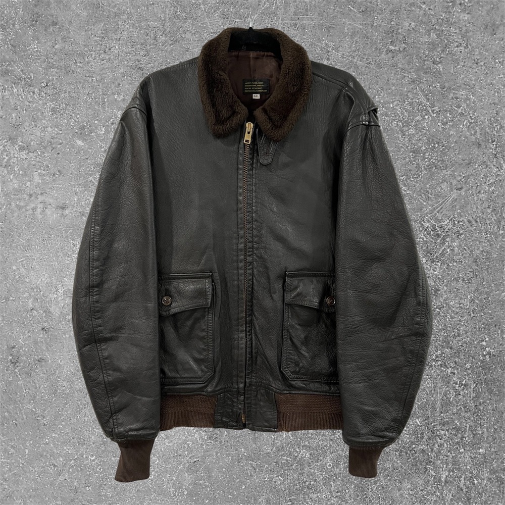 Protech G-1 Flight Jacket Mens 44L Brown Leather Aviator Bomber Vintage Military